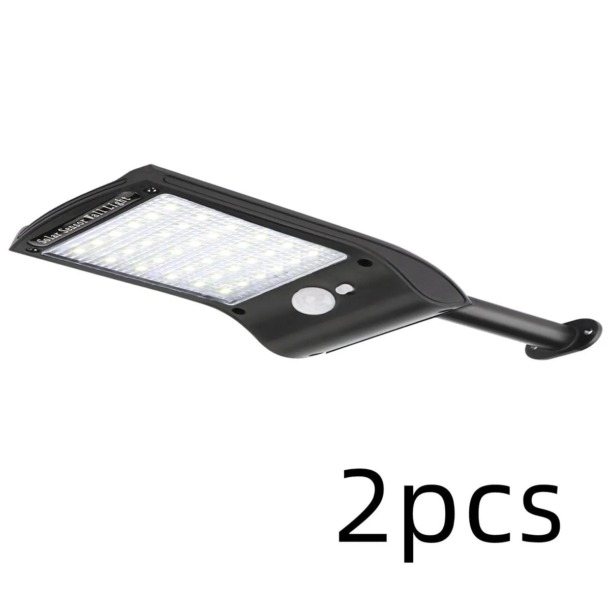 Black solar wall light with motion sensor, diamond-patterned housing, and adjustable solar panel