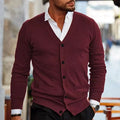 Men's slim fit acrylic cardigan sweater coat in black, shown on a model.