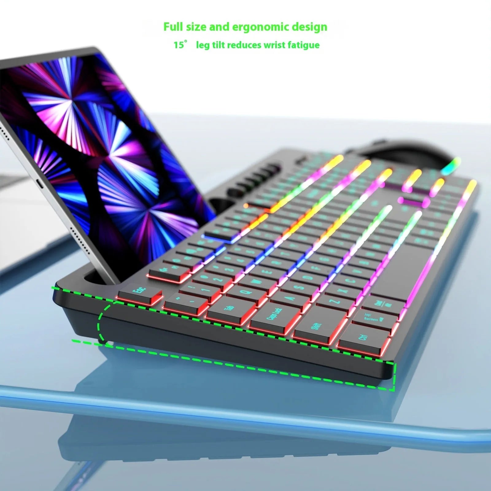 Wireless keyboard and mouse set with card slot, luminous features, and dry battery powered 2.4G connectivity