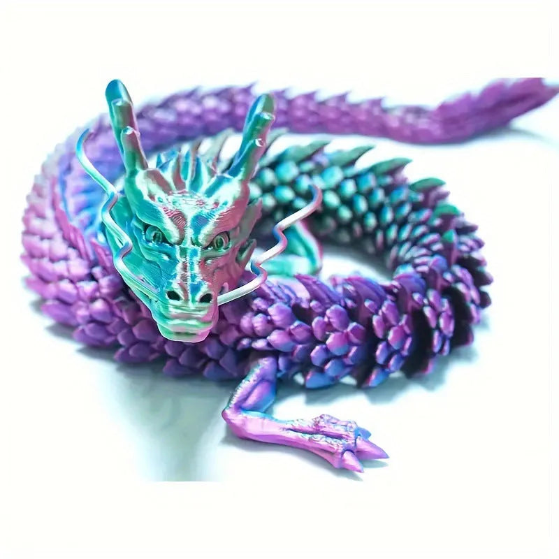 3D printed plastic dragon car decoration ornament in multiple colour options on a car dashboard.