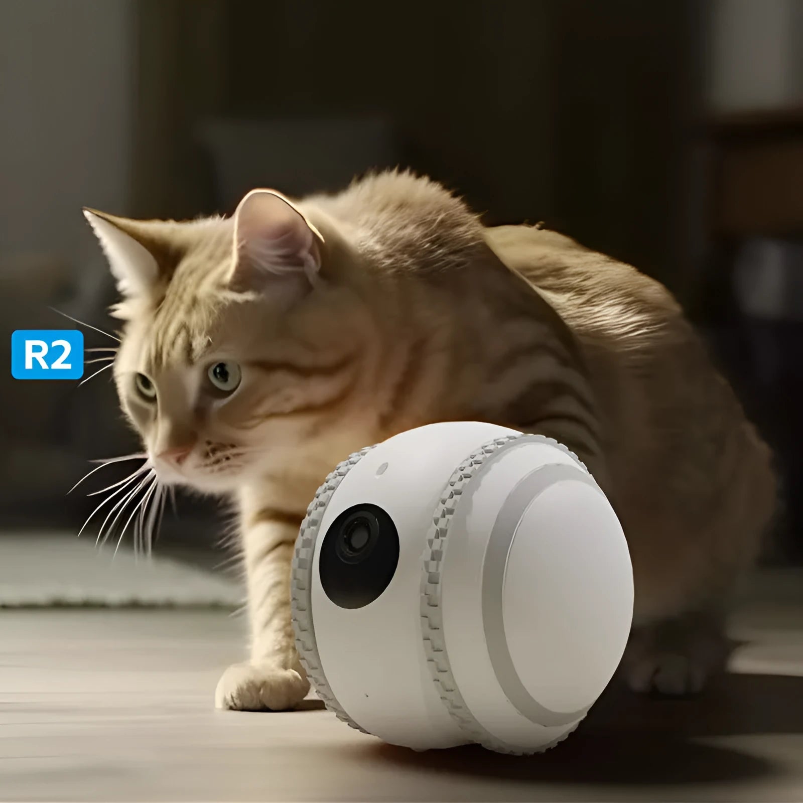 White cat robotic pet toy with automatic recharge function and USB charging cable