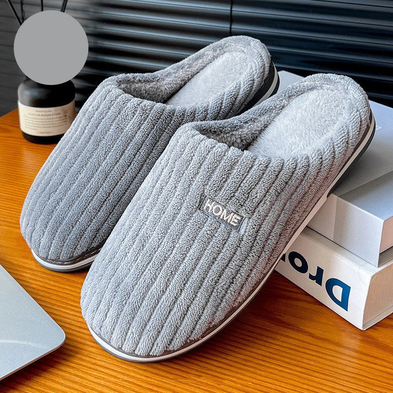 Cozy cotton slippers with plush upper, non-slip sole, and warm insole for comfortable indoor wear