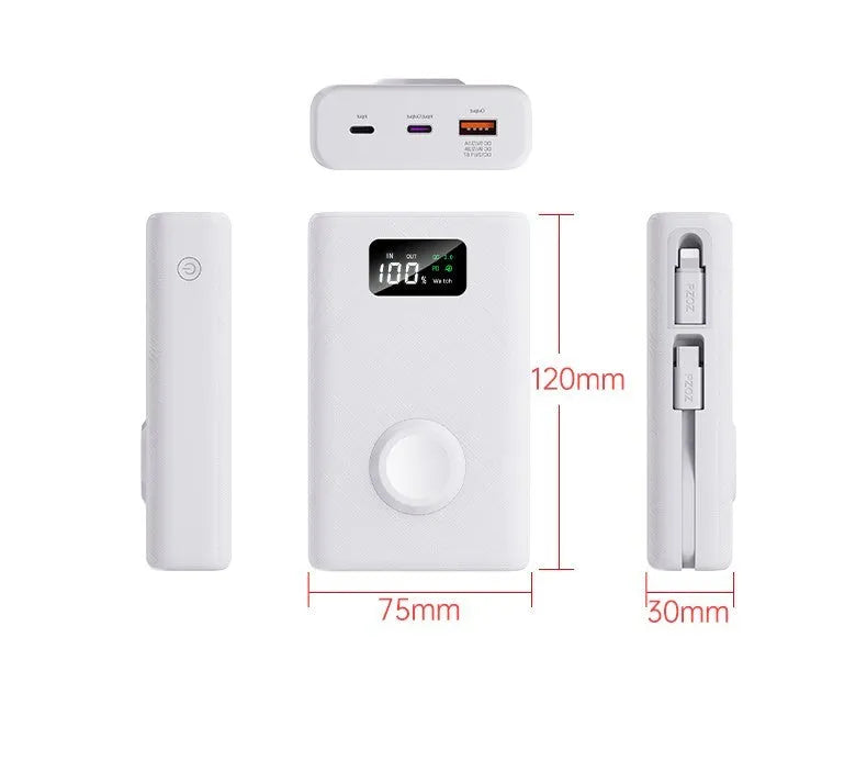 20000mAh wireless charging power bank with display screen and multiple USB ports