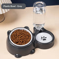 Pet 2-in-1 water and food dispenser for cats, bear ear slanted mouth design, plastic bowl, black colour