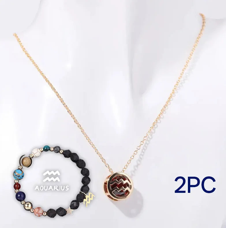 Natural stone beaded necklace and bracelet set showing one of twelve style variations.