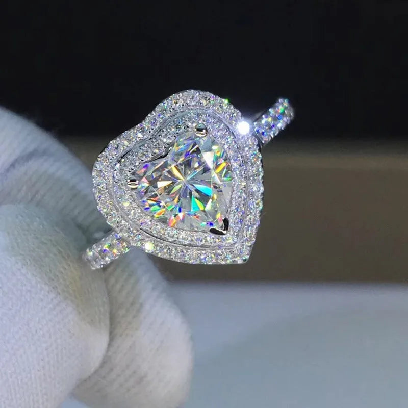 Heart shaped zircon ring with gold tone band, fashion jewellery for women