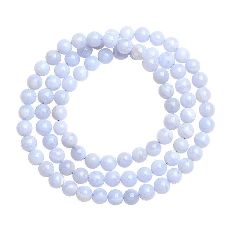 Handmade blue agate bracelet with natural pattern agate balls and striped scattered beads.