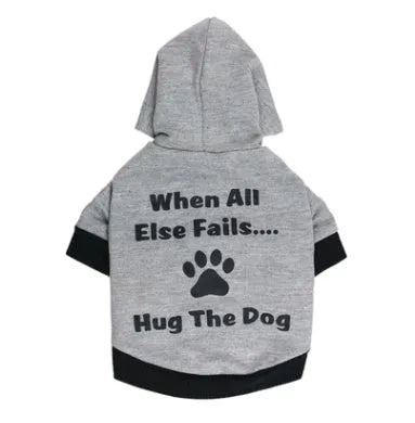 Cotton printed Hug The Dog t-shirt for dogs with hat design in hemp gray black side
