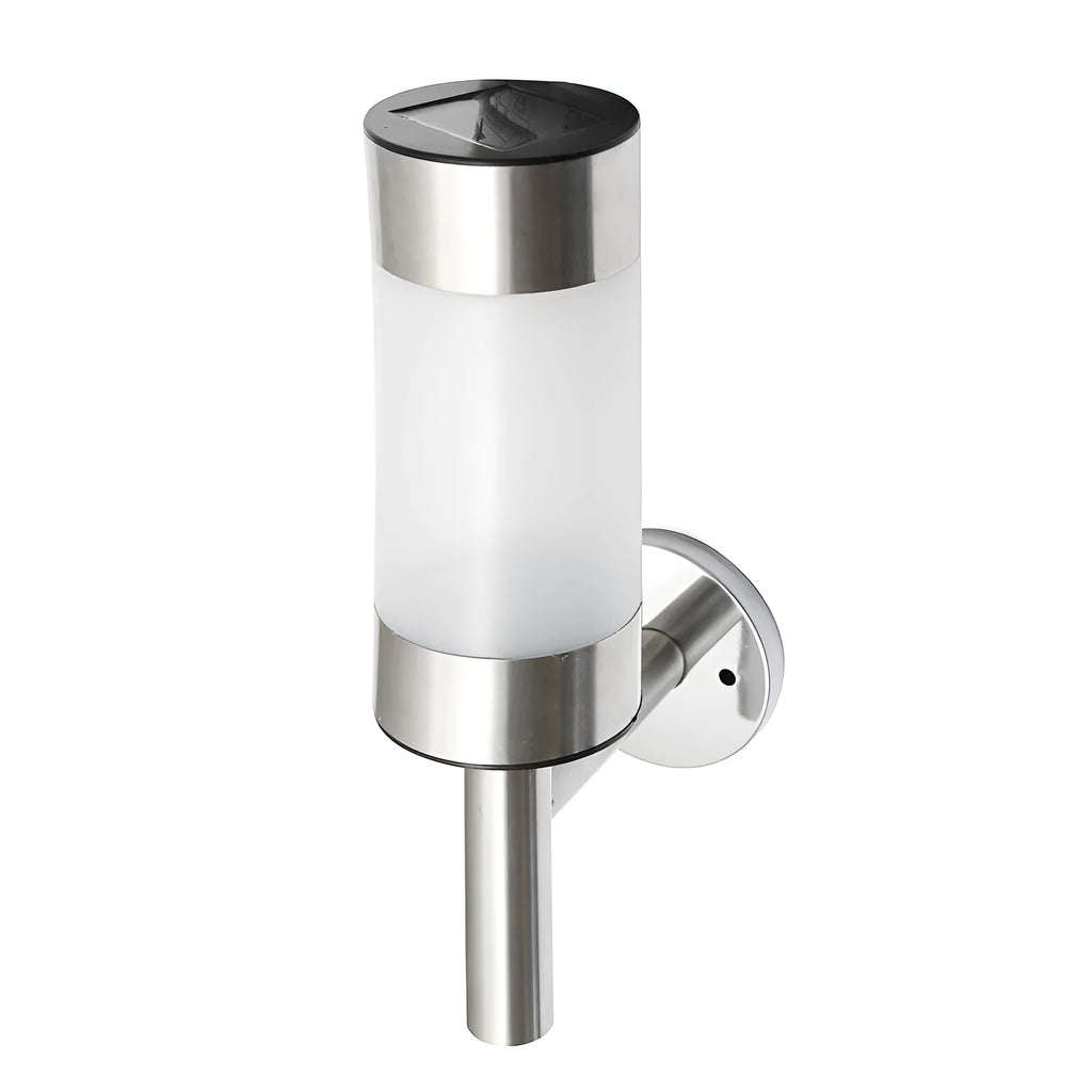 White solar garden wall light with stainless steel mounting bracket measuring 25cm tall