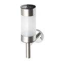 White solar garden wall light with stainless steel mounting bracket measuring 25cm tall