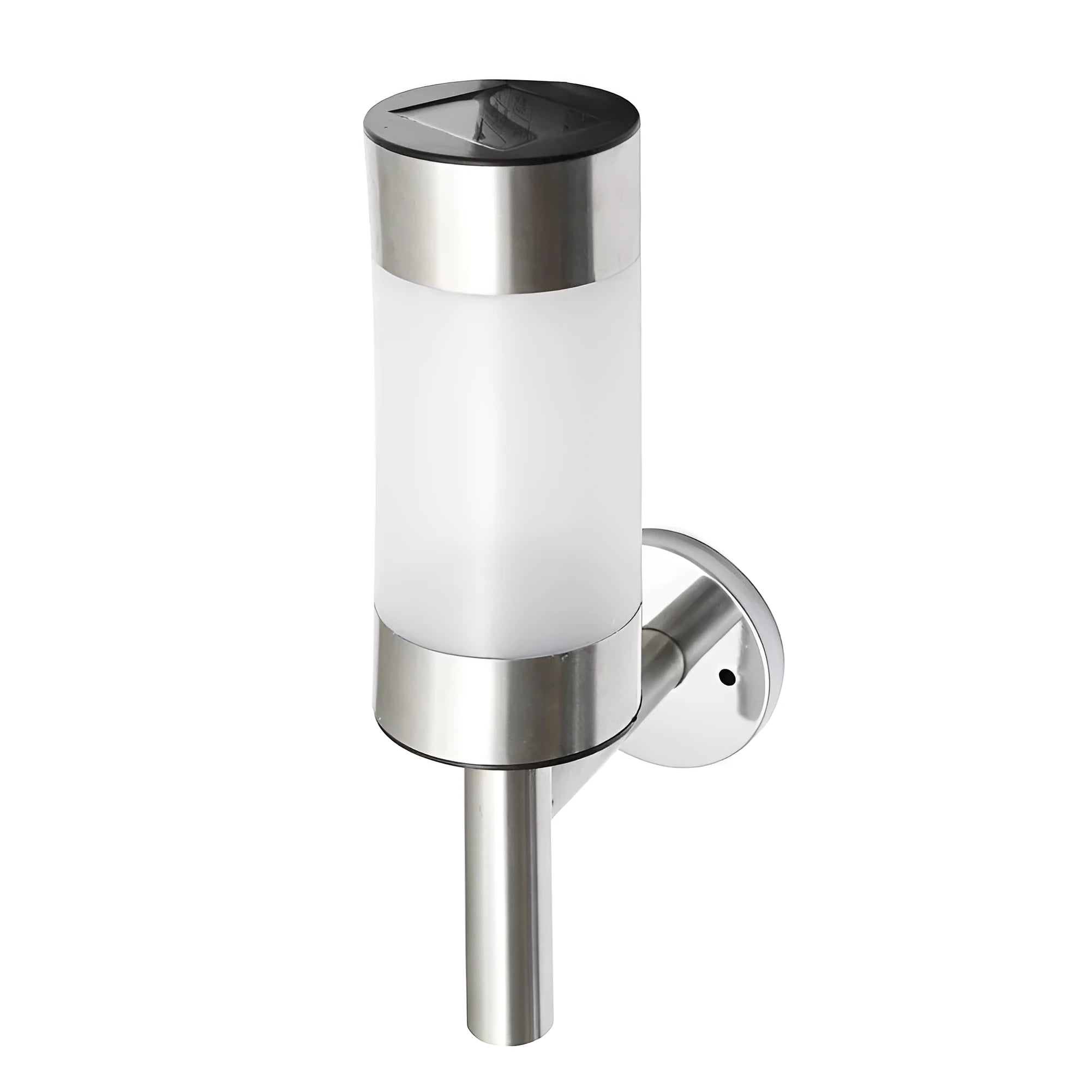 White solar garden wall light with stainless steel mounting bracket measuring 25cm tall