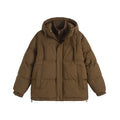Winter loose cotton-padded jacket in mustard yellow colour with side pockets