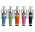 Folding selfie stick for cell phones shown in black, blue, green, orange, and pink