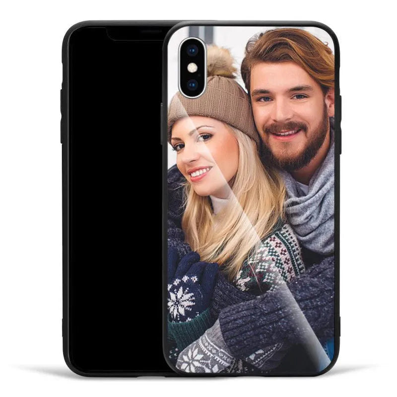 Patterned ultra-thin iPhone case with raised edges protecting the screen and camera lens.