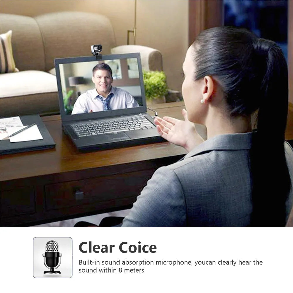 Blue mini USB webcam with rotating base on a laptop screen.