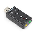 Black external USB sound card with 3.5mm headphone and microphone jacks for PC laptop computer audio adapter