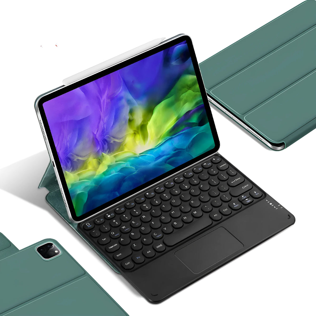 Magnetic protective cover for iPad Pro 11 and 12.9 inch, flip business style, black green orange, round or square key cap.
