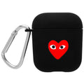 Black and pink AirPods case covers with flower, love heart, and smiley face designs