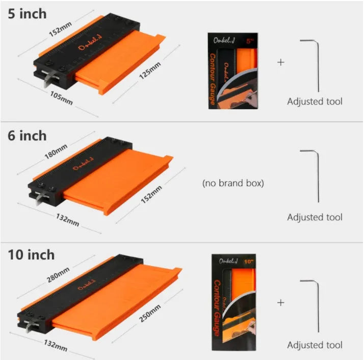 Orange 5 and 10 inch ABS contour gauge duplicator with aluminium alloy frame for measuring irregular shapes