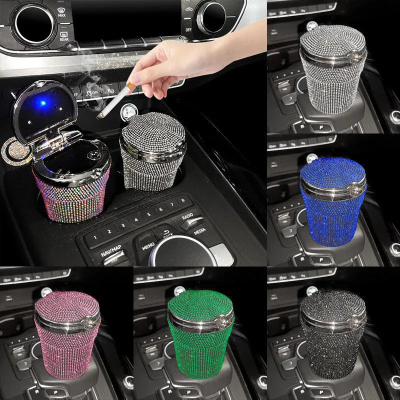 Creative covered diamond inlaid car ashtray with rhinestone finish, 7.5cm size, multi-colour option