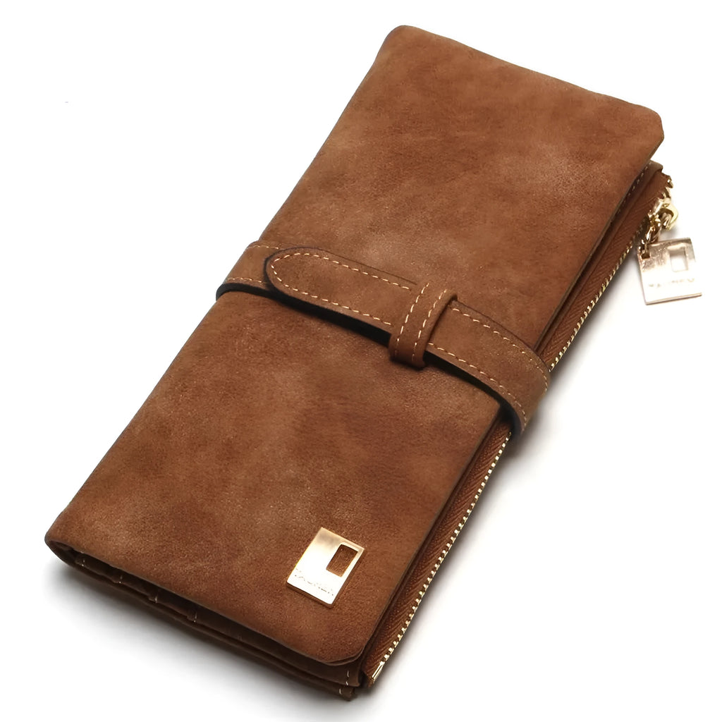 Korean-style retro matte leather-effect women's long wallet open showing interior card slots and organisation