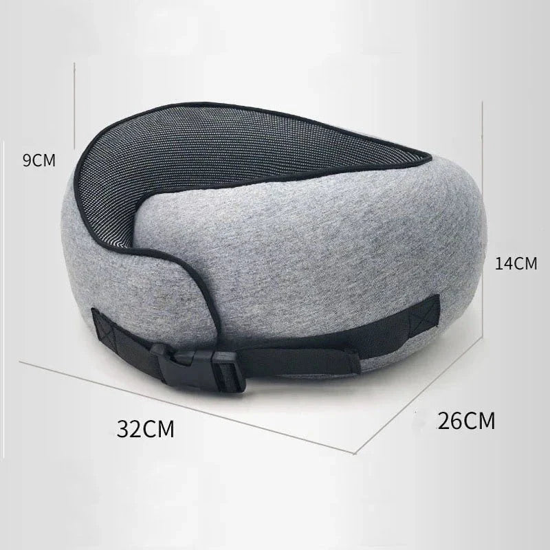 Ergonomic memory foam travel neck pillow with U-shaped design for comfortable neck support during flights and commutes