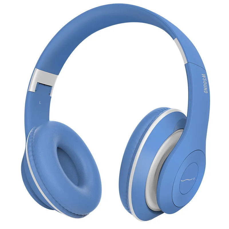 Blue and red wireless Bluetooth headset with bilateral stereo design