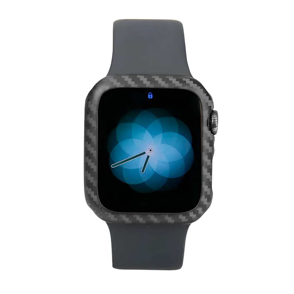Apple Watch 4 carbon fibre leather half wrap case for 44mm model in black
