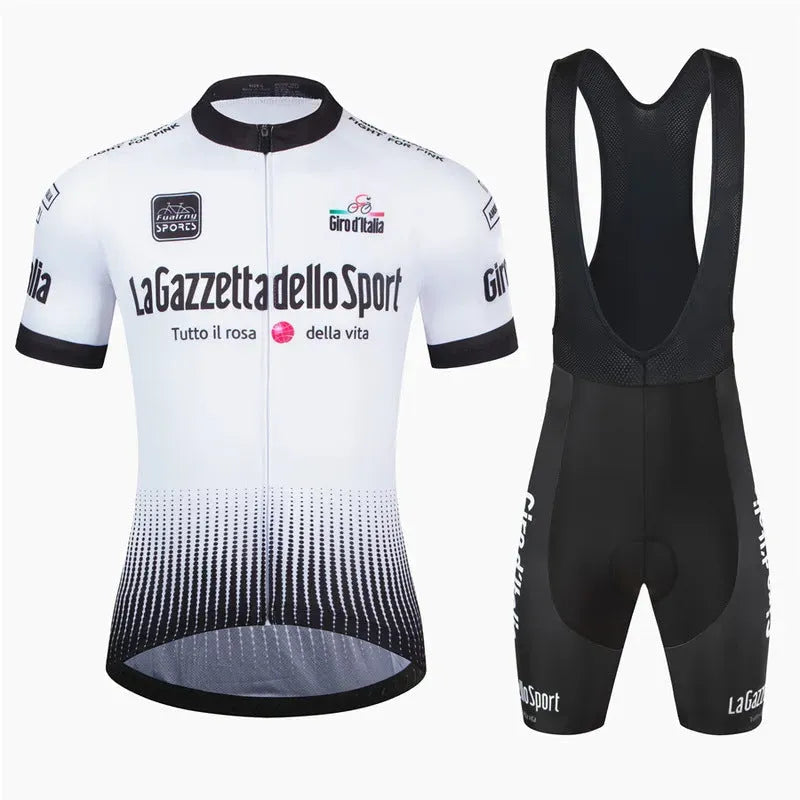 Short sleeve cycling suit in a colour option, made from quick-dry polyester fabric for summer riding.