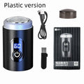 Black portable rechargeable shaver with USB charging cable and cleaning brush accessories