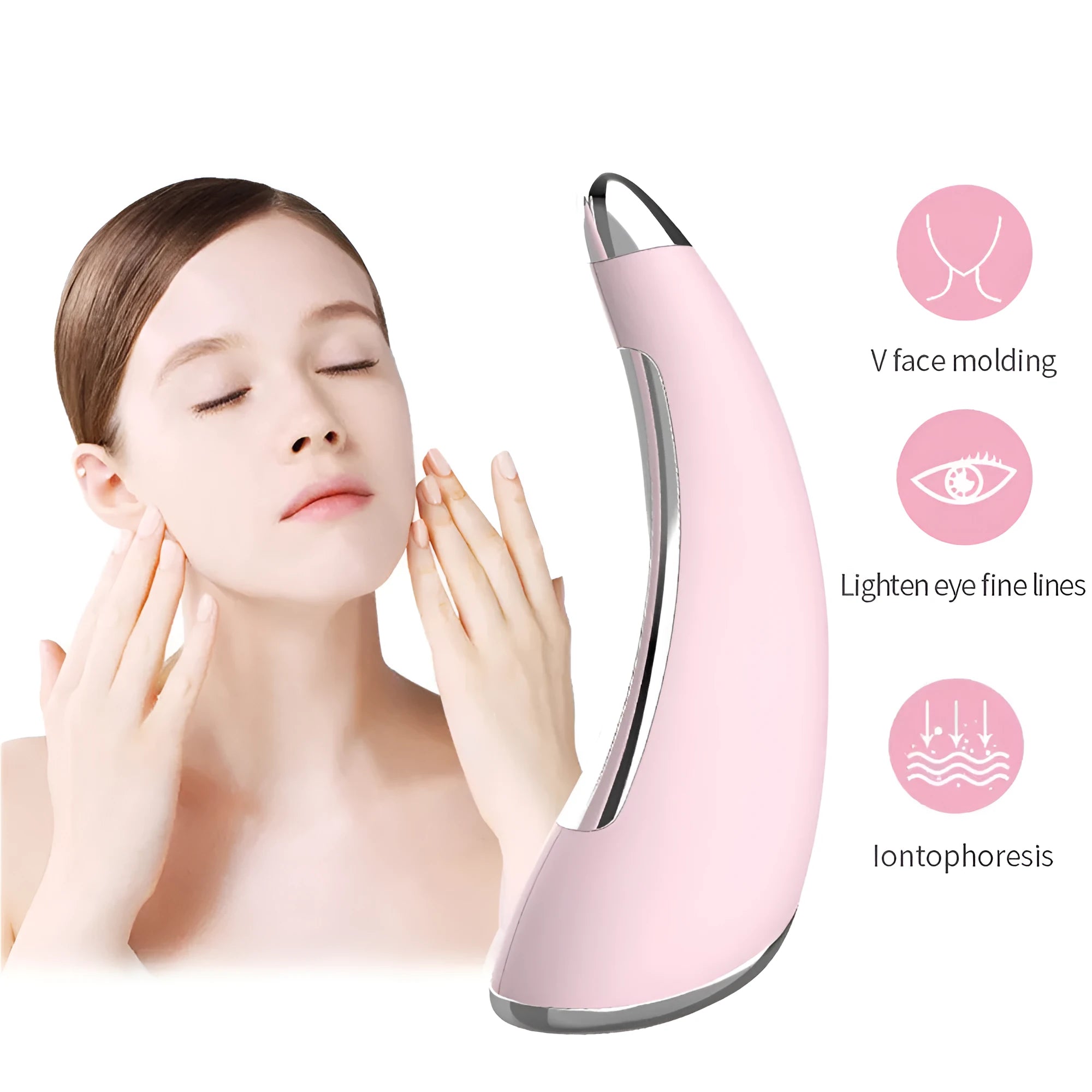 White multifunctional scraping beauty instrument with ergonomic handle, 130mm length, for face slimming and ionic therapy