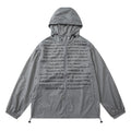 Men's nylon sun protection jacket with letter print, gray, front view, for leisure wear