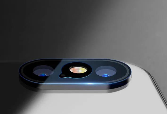iPhone camera lens protector film made from clear glass fibre on a white background