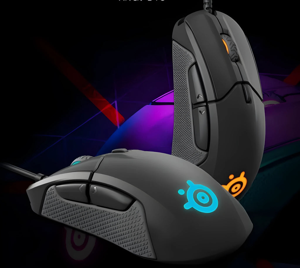 Black wired mechanical gaming mouse with 12000 DPI optical sensor, six keys, USB interface, ergonomic rat-size 128x70x42mm