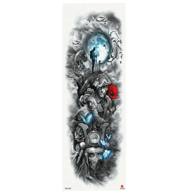 Custom waterproof tattoo sticker full arm size 480x170mm with 170 design options transfer process