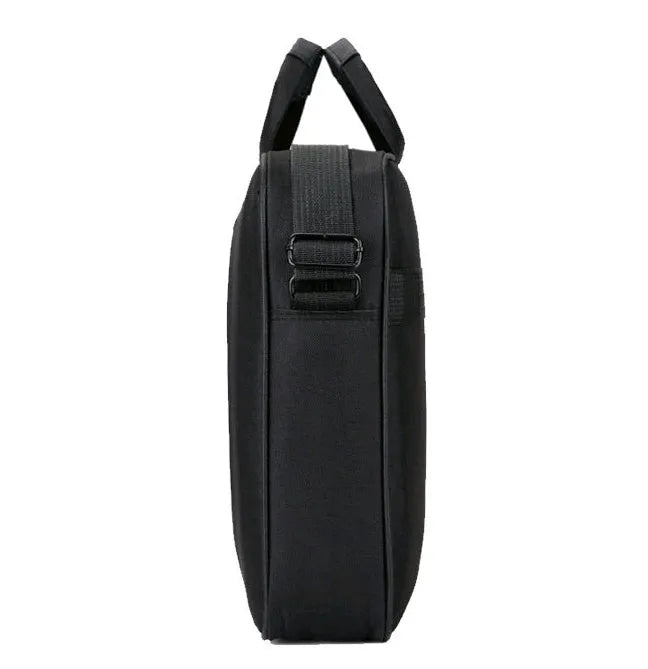Black polyester laptop bag for 15-inch and 15.6-inch ASUS computers with shoulder strap and multiple pockets.