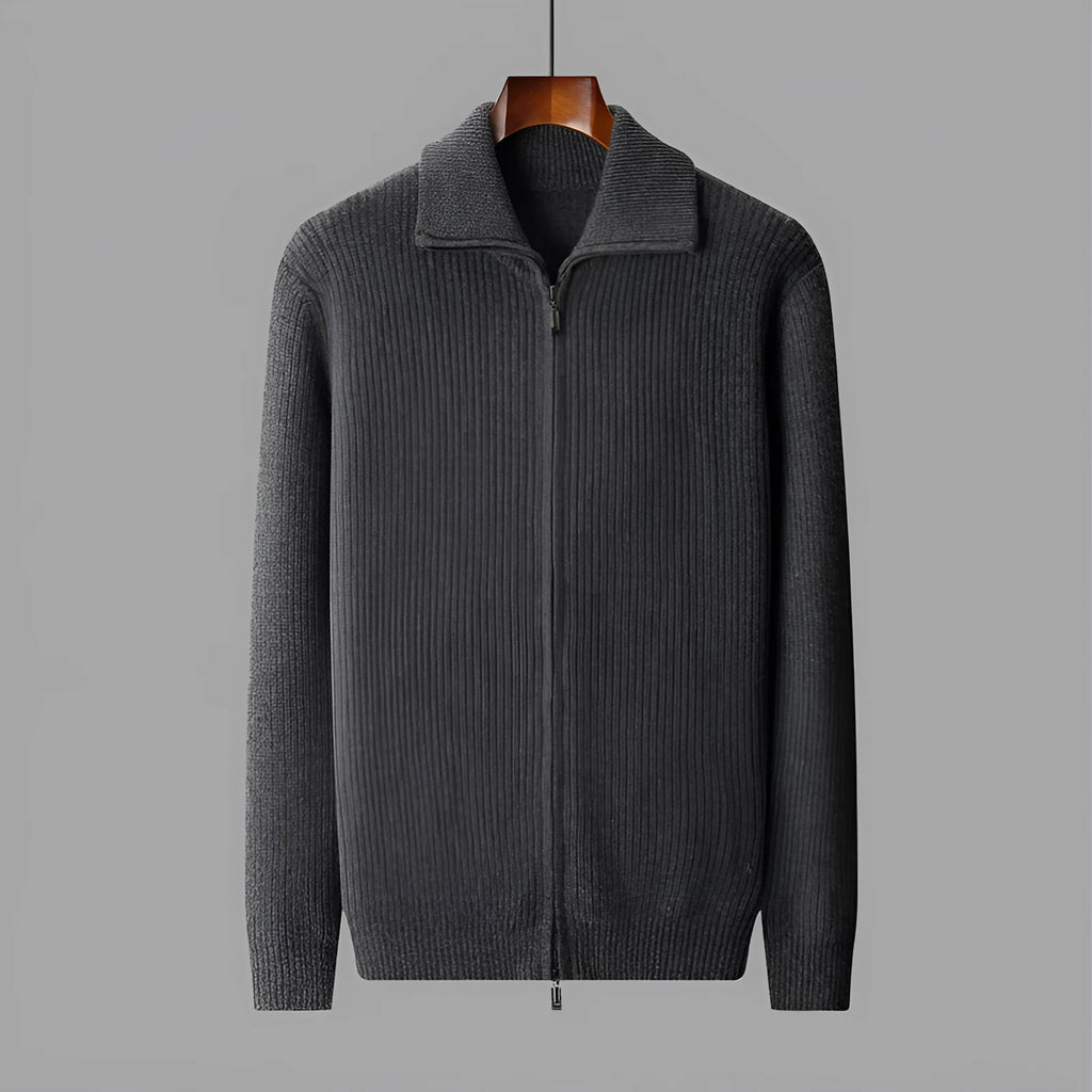 men's wool zipper cardigan fall winter lapel shirt coat pure wool knitted jacket long sleeve standard wool dark gray black S M L XL XXL 3XL adult male youth casual wear daily use cold season office layering piece non-iron finish