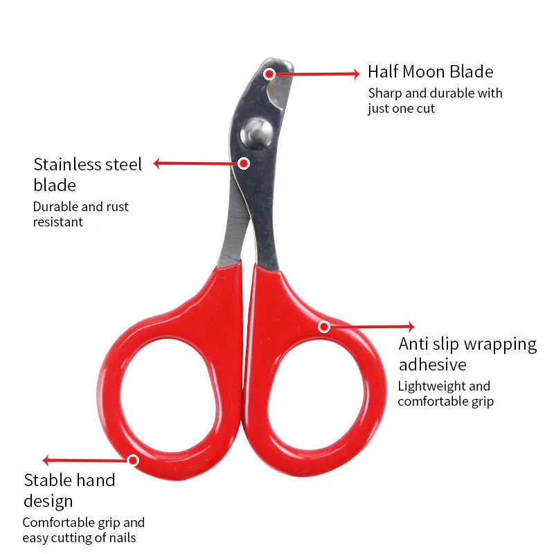 Pet nail clippers with stainless steel blades and coloured rubber handle for dog cat grooming