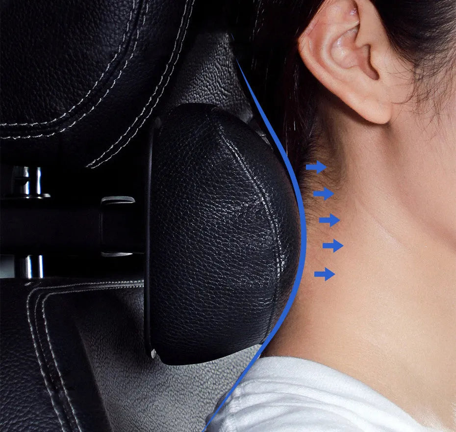 Baseus First Class Car Headrest in black, PU leather and aluminium alloy, front 270x123mm and side 181x123mm