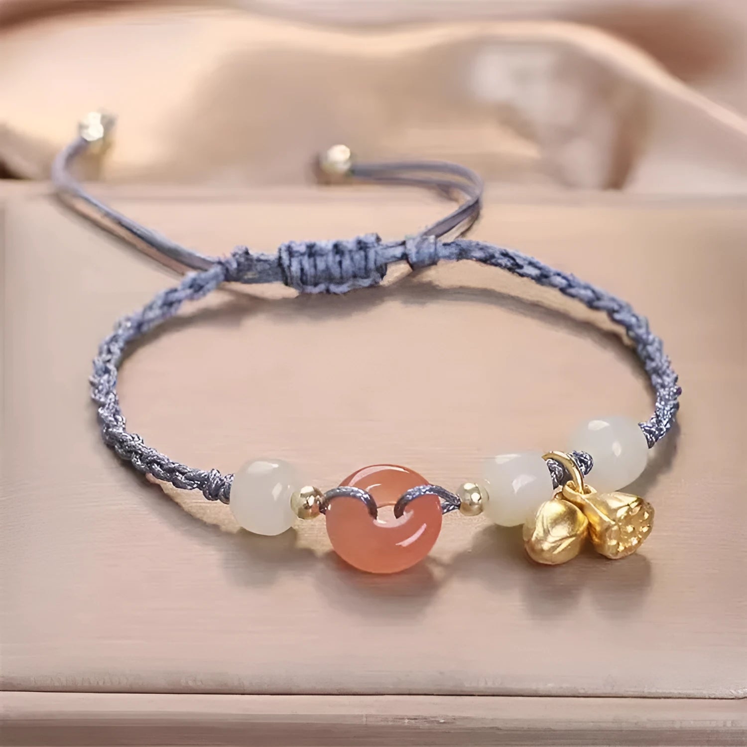 Hetian Jade Peace Buckle Two Shihuan Bracelet with brown leather strap showing constellation detail.