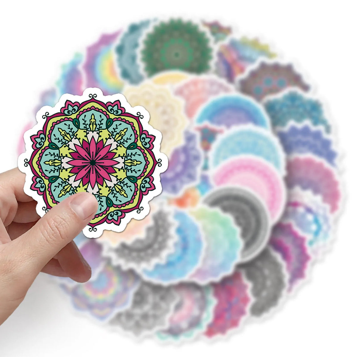 Mandala graffiti sticker set with 50 waterproof 4-5cm decals for phone cases and luggage