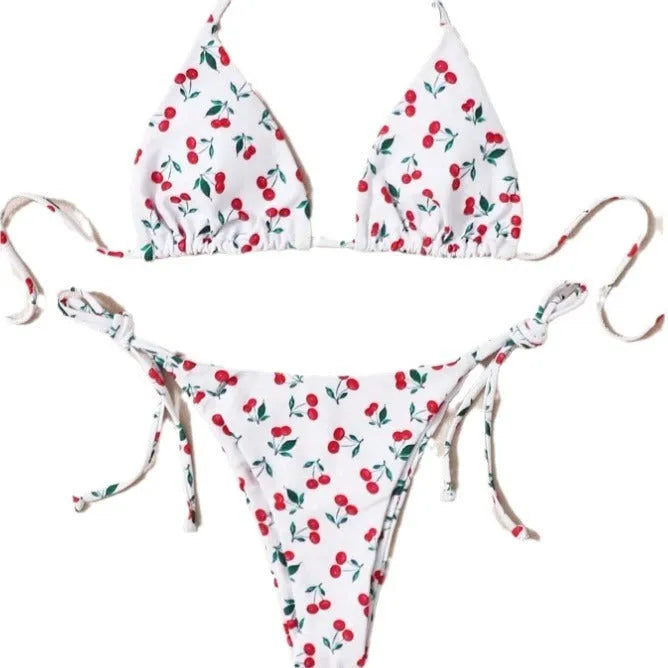 Solid colour halter bikini set with backless design in European and American style