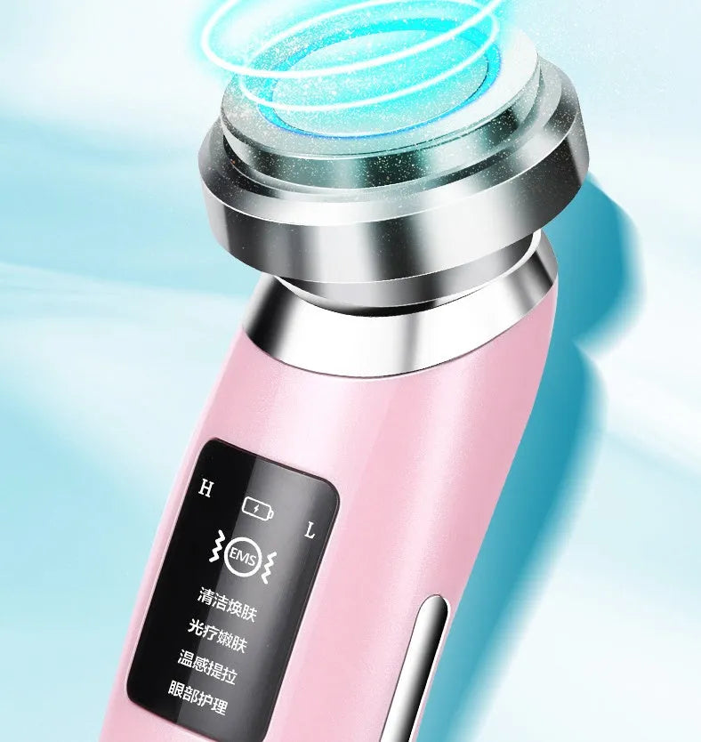 Pink cleansing and rejuvenating beauty instrument measuring 185mm long
