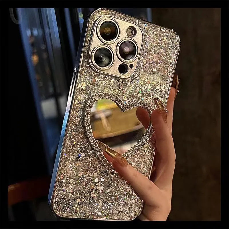 Acrylic phone case with electroplated glitter and mirror shell in sequined mirror finish for iPhone