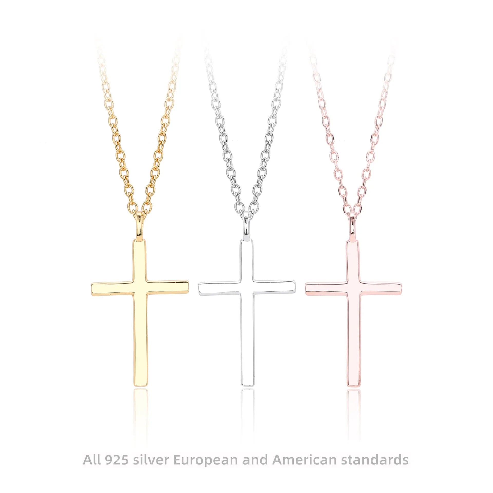 S925 sterling silver cross pendant necklace with adjustable O-shaped chain in gold, platinum or rose gold finish