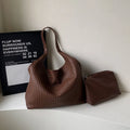 Retro high-grade women's woven tote bag in PU material, square vertical shape, 38x42x13cm, olive green colour