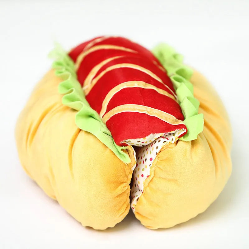 Yellow dog hot dog costume on small dog with 57cm neck and 27cm length cotton synthetic fibre fabric