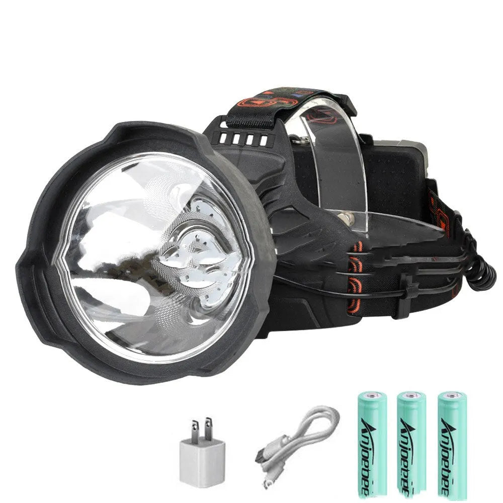 Head-mounted LED night fishing lamp aluminium alloy with 200-500m beam range