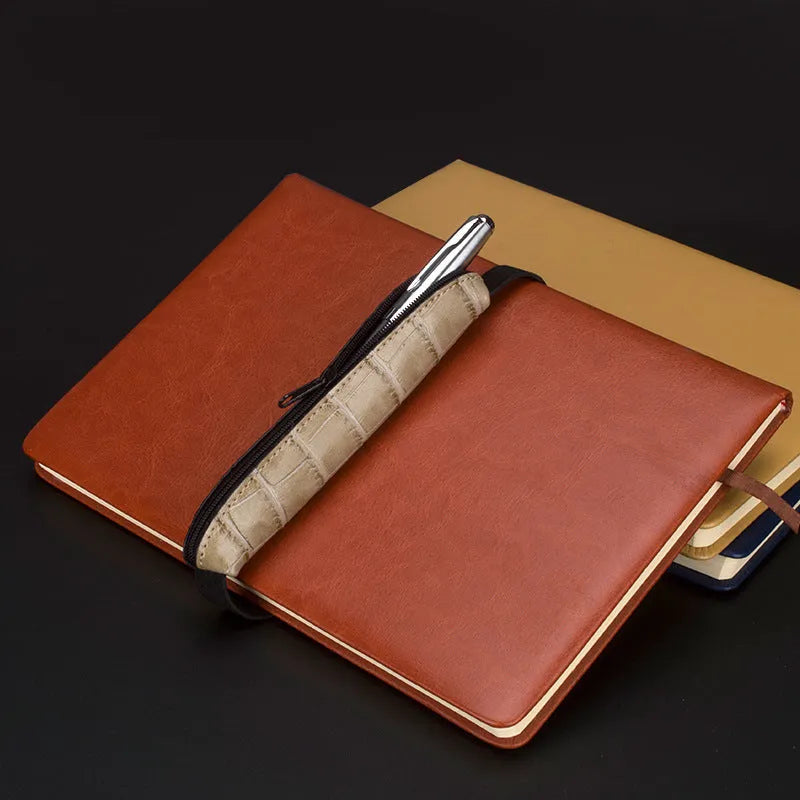 Long slim PU leather pencil case in beige grey, black, black crocodile pattern, and brown crocodile pattern.