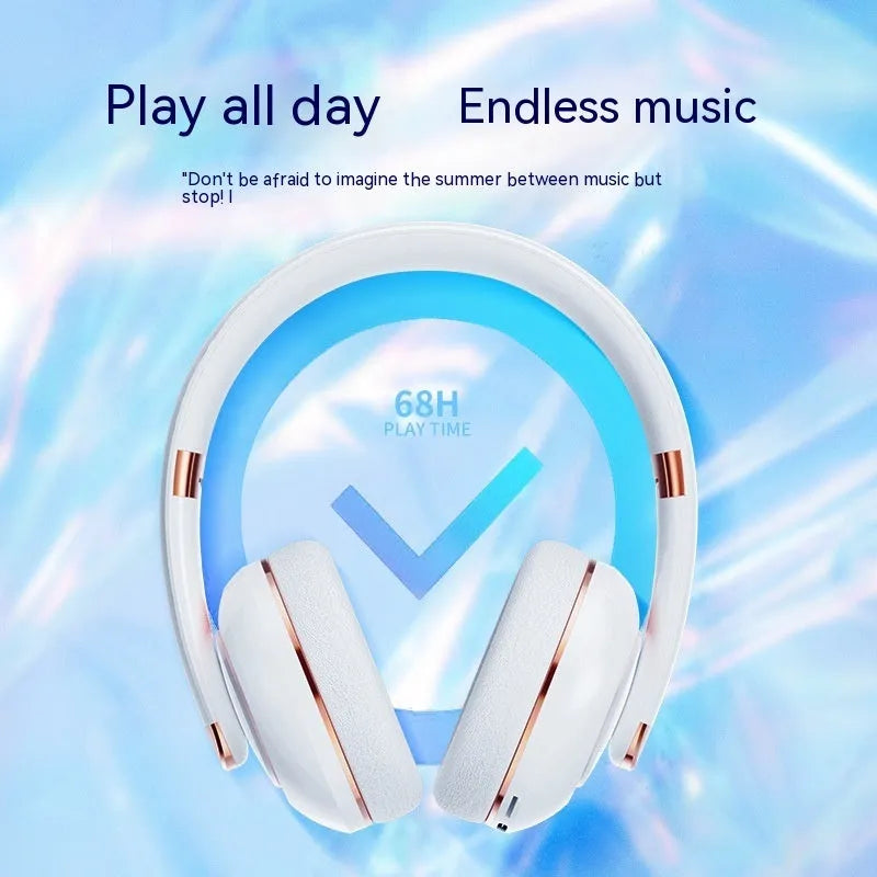 Bluetooth 5.2 wireless headphones with microphone, 40mm driver, Type-C charging, shown in Athens White
